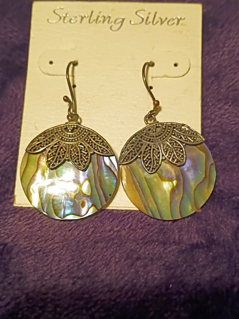 Abalone Shell Drop Earrings - Iridescent Green